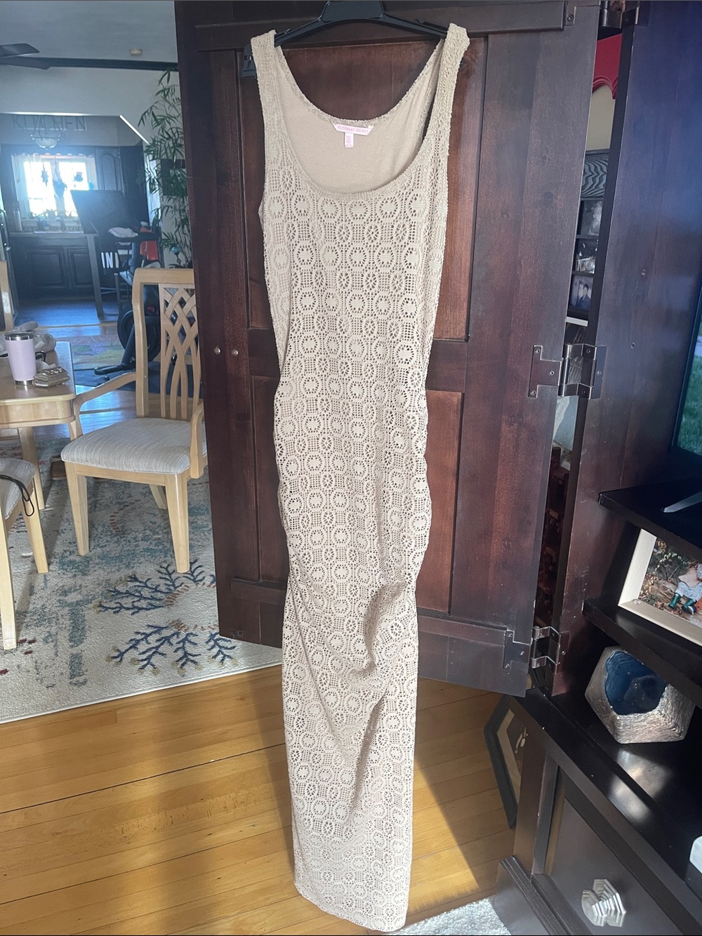 Sleeveless Crochet Maxi Dress in Beige